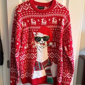 Festive Red Llama Sweater with Santa Hat